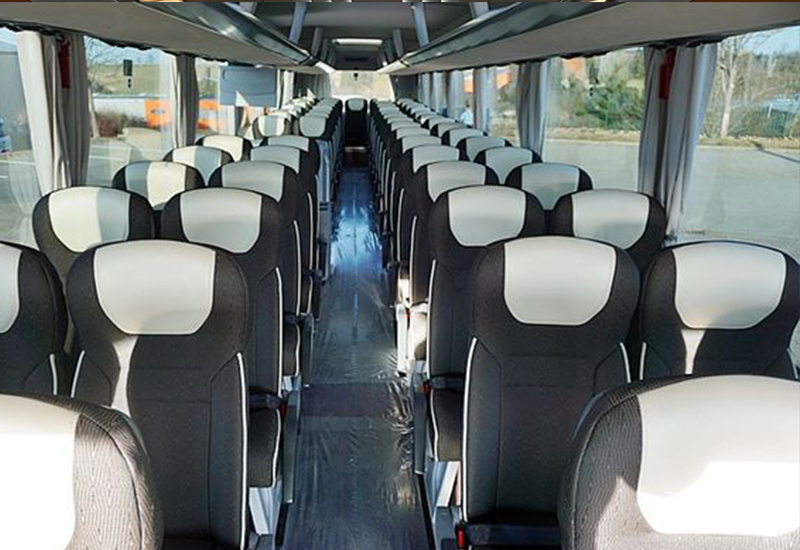 MAN Lion's Coach cabin with gray and white seats